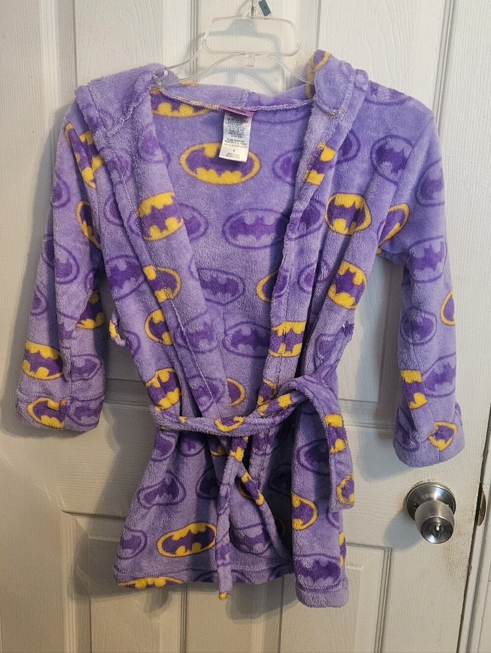 Kids Purple Batgirl Hooded Robe - Soft Plush Pajama Wrap